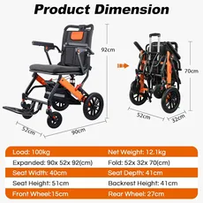 ویلچر مسافرتی سبک با دسته چمدانی 
