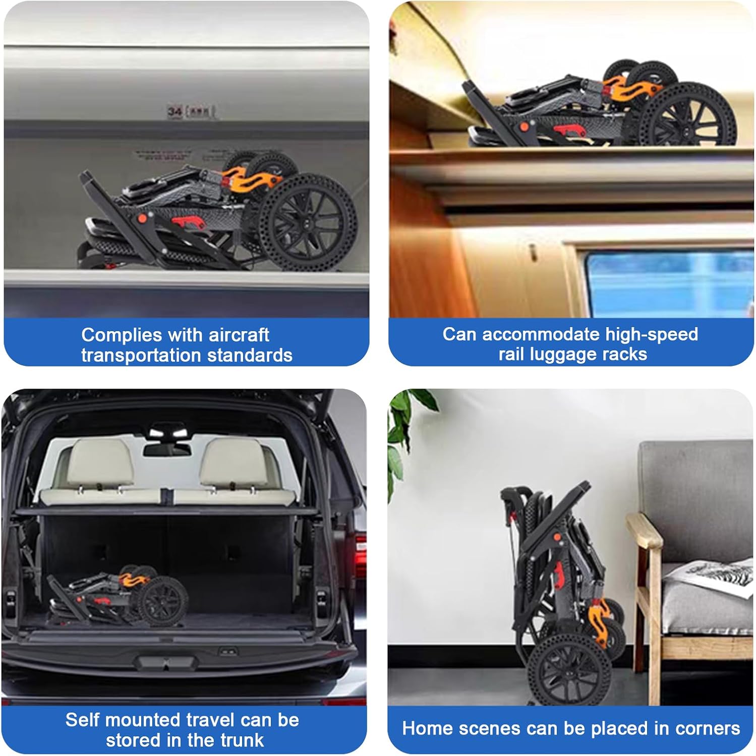 ویلچر مسافرتی سبک با دسته چمدانی 