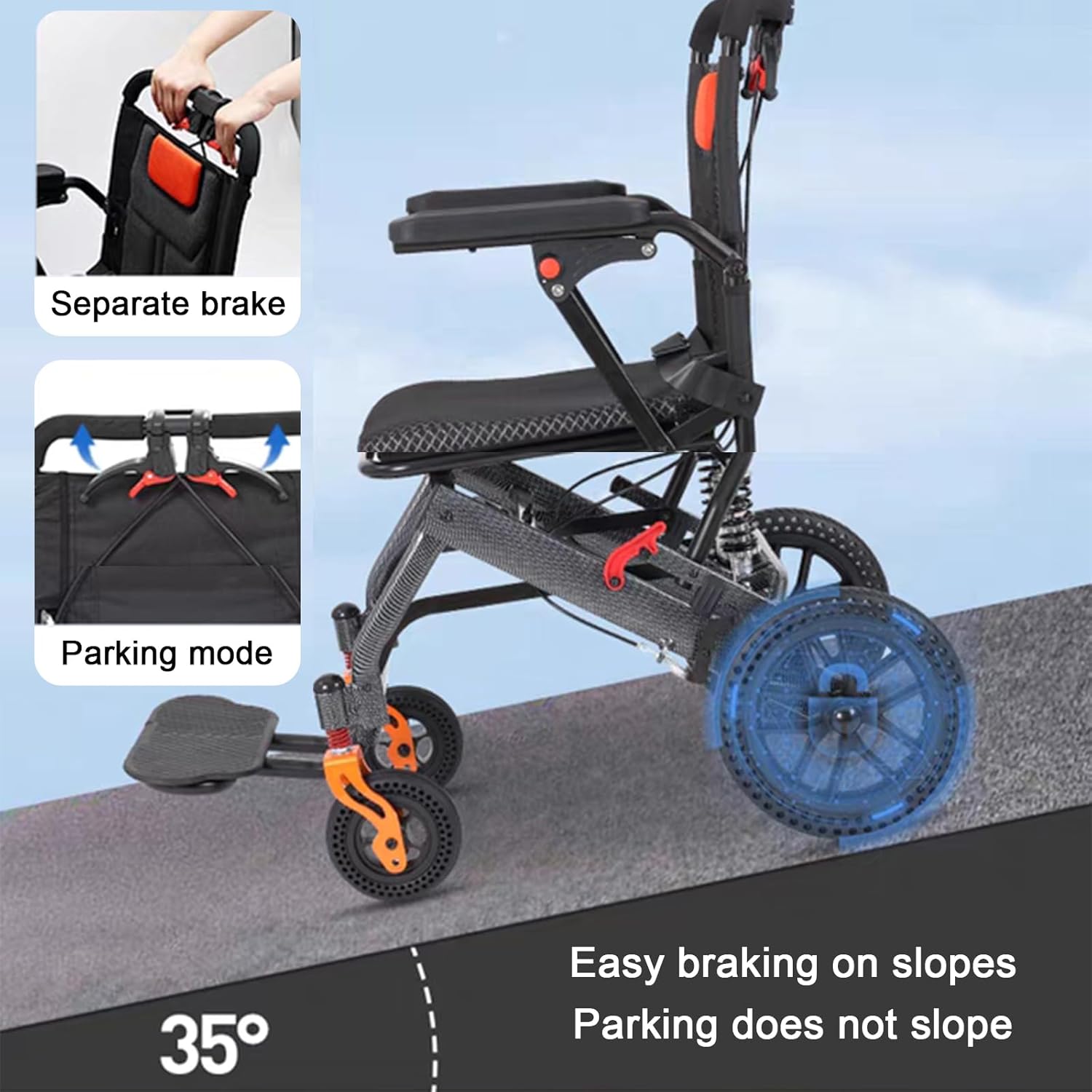 ویلچر مسافرتی سبک با دسته چمدانی 