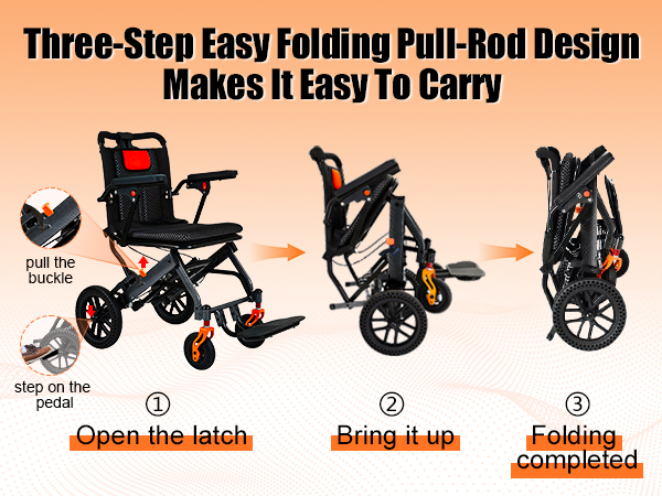 ویلچر مسافرتی سبک با دسته چمدانی 