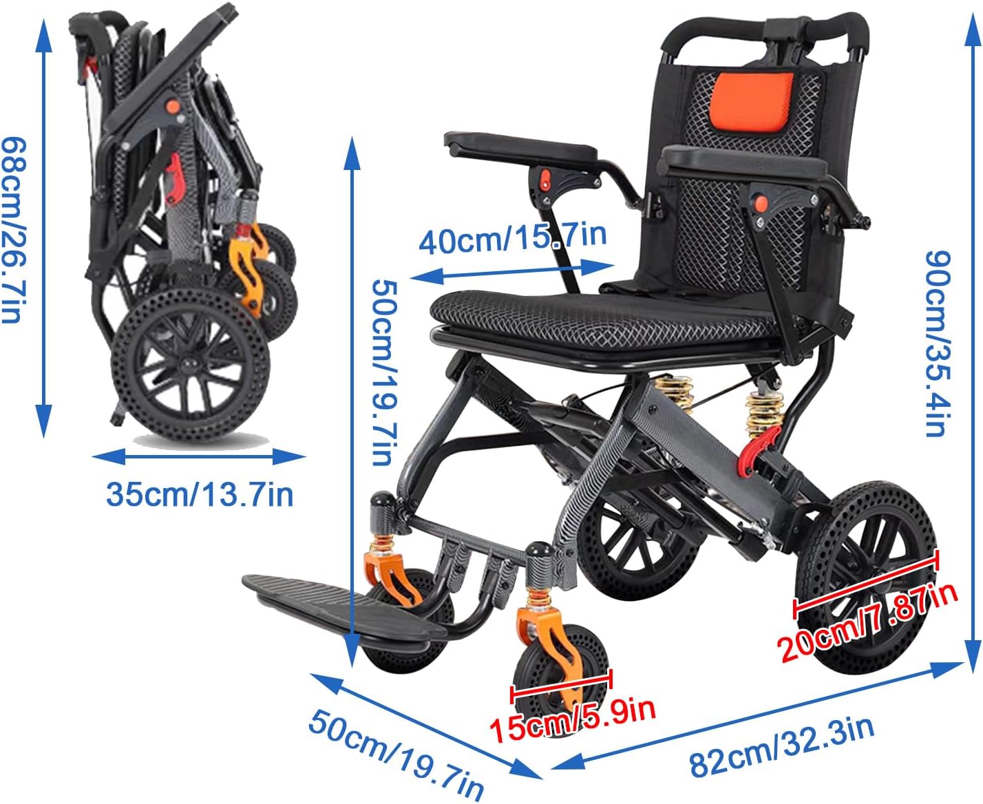 ویلچر مسافرتی سبک با دسته چمدانی 